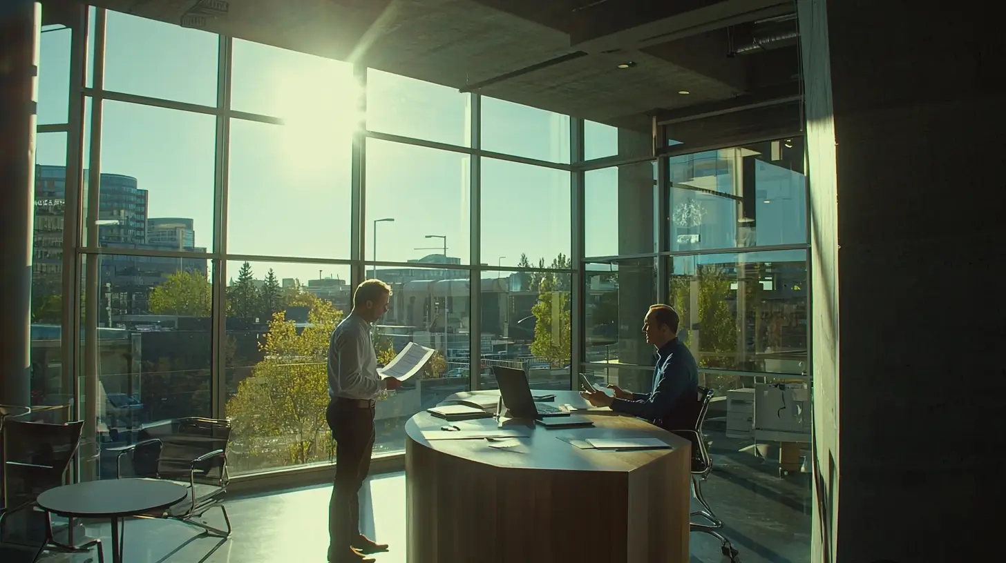 Professional meeting working on the end-to-end recruitment process in a modern office with natural light and laptops.